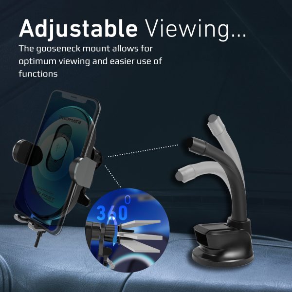 ⁦بروميت PowerMount-15W شاحن سيارة لاسلكي 15 واط بمستشعر محاذاة ذكي، ودعم زوايا متعددة لتجربة شحن سلسة وآمنة أثناء القيادة⁩ - الصورة ⁦6⁩