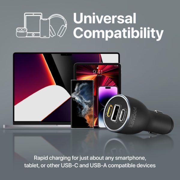 ⁦بروميت PowerDrive-120 شاحن سيارة 120 واط بمنفذي USB-C (100 و20 واط) ومنفذ USB QC 3.0 بقدرة 18 واط، مع حماية من الشحن الزائد⁩ - الصورة ⁦7⁩