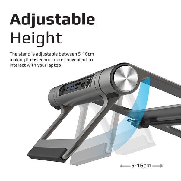 ⁦بروميت PrimeBase-C حامل لابتوب من الألمنيوم مع موزع USB-C 9 في 1، HDMI 4K، LAN، USB، وفتحات SD/TF بقدرة طاقة 100 واط⁩ - الصورة ⁦2⁩