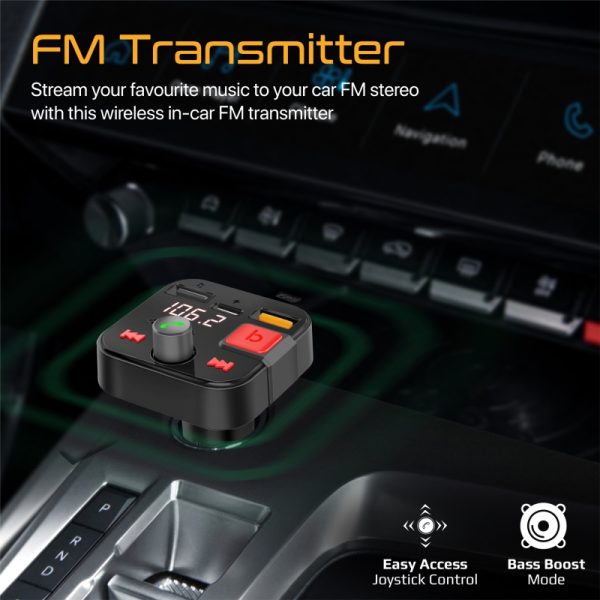 ⁦بروميت PowerTune-30W جهاز إرسال FM بلوتوث 5.1 للسيارة مع شحن USB-C 12 واط، USB 18 واط، ميكروفون مدمج، وشاشة LCD⁩ - الصورة ⁦2⁩
