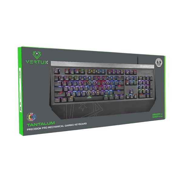 بروميت Tantalum لوحة مفاتيح سلكية كاملة الحجم بـ 104 مفتاح، RGB قابل للتخصيص، ومسند راحة يد مريح