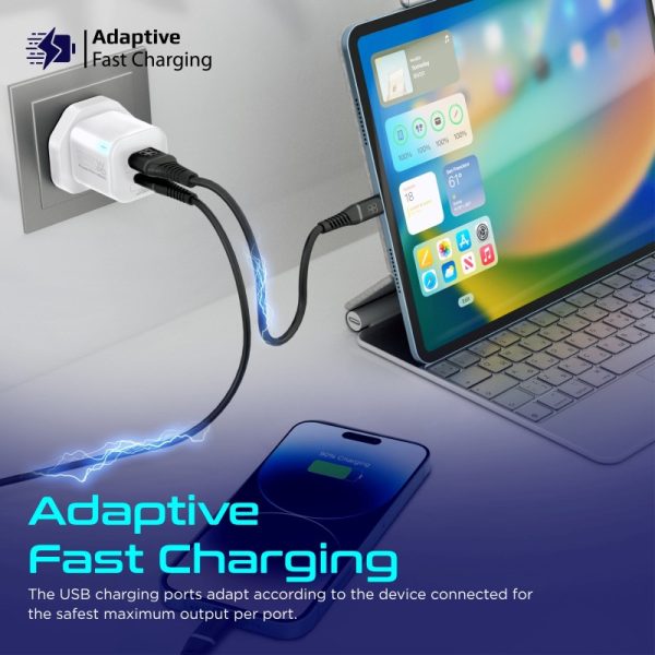 ⁦بروميت PowerPort-25AC شاحن جداري بقدرة 25 واط، بمنفذ USB-C PD ومنفذ QC 3.0 بقوة 18 واط، مع حماية من زيادة التيار وتنظيم جهد تلقائي لشحن آمن وسريع⁩ - الصورة ⁦7⁩