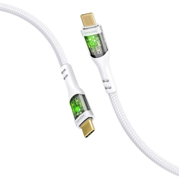 ⁦بروميت TransLine-CC200 كابل USB-C إلى USB-C بطول 2 متر، شحن سريع 60 واط، رأس شفاف مطلي بالذهب مع إضاءة LED، ومقاوم للانحناء حتى 25000 مرة⁩ - الصورة ⁦9⁩
