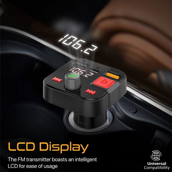 ⁦بروميت PowerTune-30W جهاز إرسال FM بلوتوث 5.1 للسيارة مع شحن USB-C 12 واط، USB 18 واط، ميكروفون مدمج، وشاشة LCD⁩ - الصورة ⁦4⁩