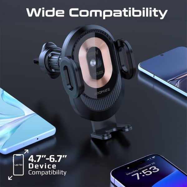 ⁦بروميت PowerMount-2 حامل وشاحن لاسلكي 15 واط بتثبيت تلقائي، تصميم شفاف، ذراع قابل للتعديل، ودعم FOD وزوايا عرض متعددة⁩ - الصورة ⁦8⁩