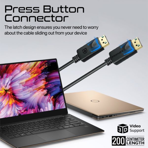 ⁦بروميت DPLink-200 كابل DisplayPort بدقة 8K@60Hz، بطول 2 متر لتجربة ألعاب وفيديو مميزة⁩ - الصورة ⁦3⁩