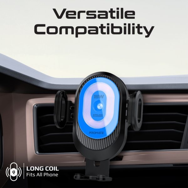 ⁦بروميت PowerMount-2 حامل وشاحن لاسلكي 15 واط بتثبيت تلقائي، تصميم شفاف، ذراع قابل للتعديل، ودعم FOD وزوايا عرض متعددة⁩ - الصورة ⁦5⁩