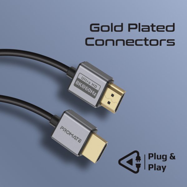 ⁦بروميت PrimeLink8K-150 كابل HDMI 2.1 نحيف بدقة 8K@60Hz، HDR ديناميكي، وموصلات مضادة للتآكل، بطول 1.5 متر⁩ - الصورة ⁦3⁩