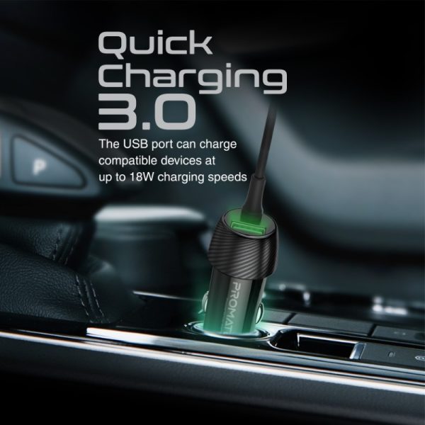 ⁦بروميت PowerDrive-33PDCI شاحن سيارة 33 واط بمنفذ USB-C، كابل لايتنينغ مدمج، ومنفذ USB بتقنية QC 3.0 لشحن متعدد وسهل في السيارة⁩ - الصورة ⁦6⁩