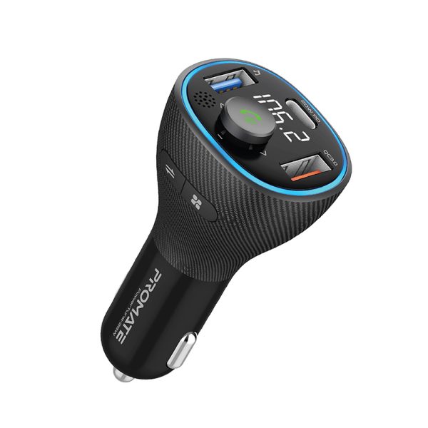 بروميت PowerTune-38W جهاز إرسال FM بلوتوث 5.1 للسيارة مع شاحن USB-C 20 واط، QC 3.0، ميكروفون بخاصية إلغاء الضوضاء، وشاشة LCD
