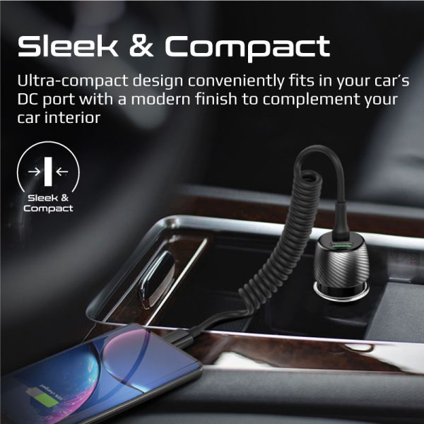 ⁦بروميت PowerDrive-33PDC شاحن سيارة 33 واط بمنفذ USB-C PD، كابل USB-C مدمج، ومنفذ USB بتقنية QC 3.0 لشحن سريع وفعال أثناء القيادة⁩ - الصورة ⁦7⁩