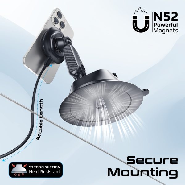 ⁦بروميت FlexDrive-Qi2 شاحن سيارة لاسلكي Qi2 بقوة 15 واط، بتقنية FlexiGrip™، مفاصل مزدوجة لتعديل مرن، ومناسب للزجاج الأمامي أو لوحة القيادة⁩ - الصورة ⁦9⁩