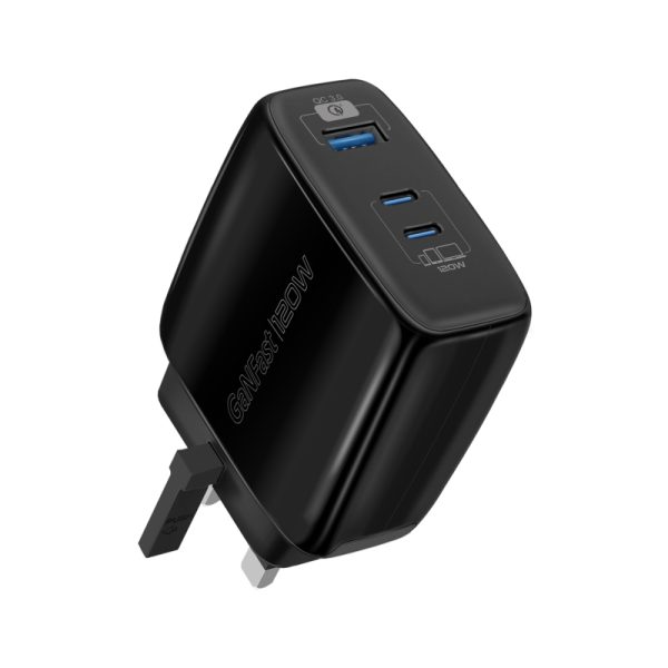 بروميت PowerPort-120 شاحن جداري 120 واط، بمنفذي USB-C ومنفذ QC 3.0، شحن ذكي مع حماية من الدوائر القصيرة