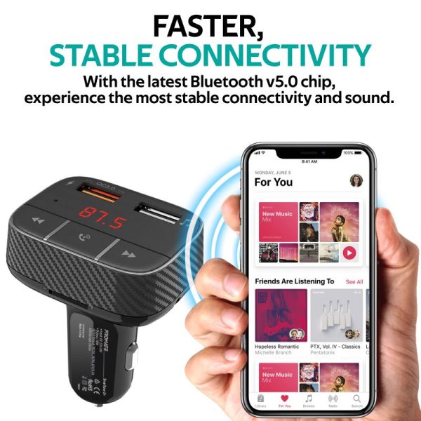 ⁦بروميت SmarTune-2+ محول FM بلوتوث للسيارة مع QC 3.0، مكالمات بدون يدين، AUX، TF، USB 1A، وشاشة LED⁩ - الصورة ⁦2⁩