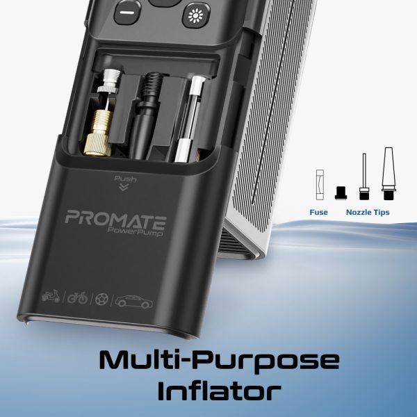 ⁦بروميت PowerPump ضاغط هواء محمول ببطارية 7500mAh، ضغط حتى 150 PSI، ضوء LED، SOS، ومنفذ USB-A مع نظام مراقبة ضغط الإطارات⁩ - الصورة ⁦9⁩