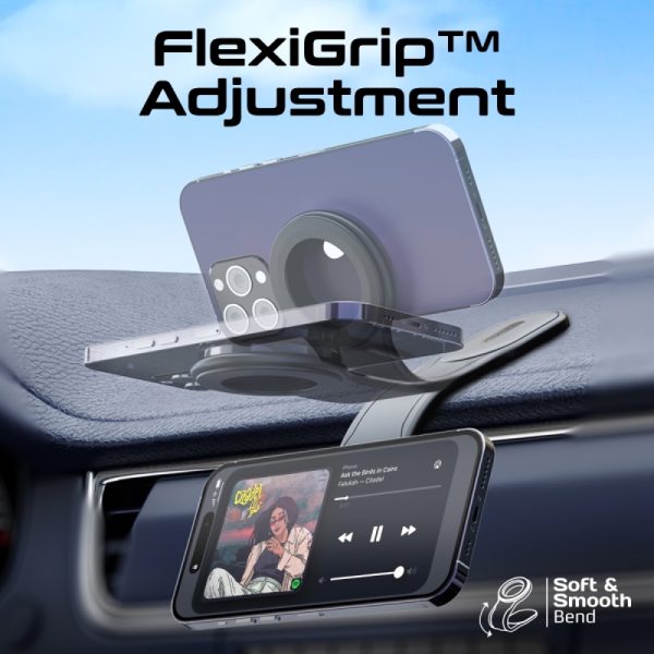 ⁦بروميت LaxMount حامل جوال مغناطيسي متوافق مع MagSafe، دوران 360°، تصميم مرن ومضاد للانزلاق مع حلقة معدنية للتثبيت على الزجاج أو لوحة القيادة⁩ - الصورة ⁦5⁩