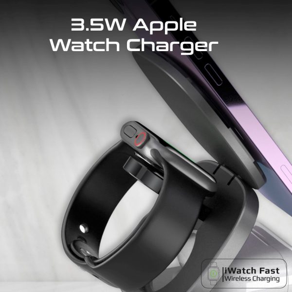 ⁦بروميت Rubix-65W محطة شحن MagSafe بقوة 65 واط، تدعم شحن لاسلكي 15 واط للأيربودز، شحن سريع لساعة أبل، منفذ USB-C 45 واط، ومنفذ USB-A QC3.0 بقدرة 45 واط⁩ - الصورة ⁦4⁩
