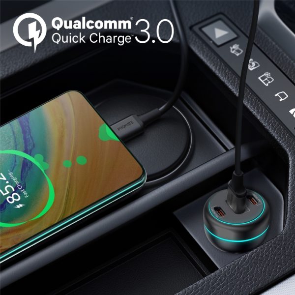 ⁦بروميت PowerDrive-230 شاحن سيارة فائق السرعة 230 واط، بمنفذ USB-C 140 واط، منافذ C وUSB-A بقدرة 45 واط، مع حماية من الحرارة والشحن الزائد⁩ - الصورة ⁦4⁩