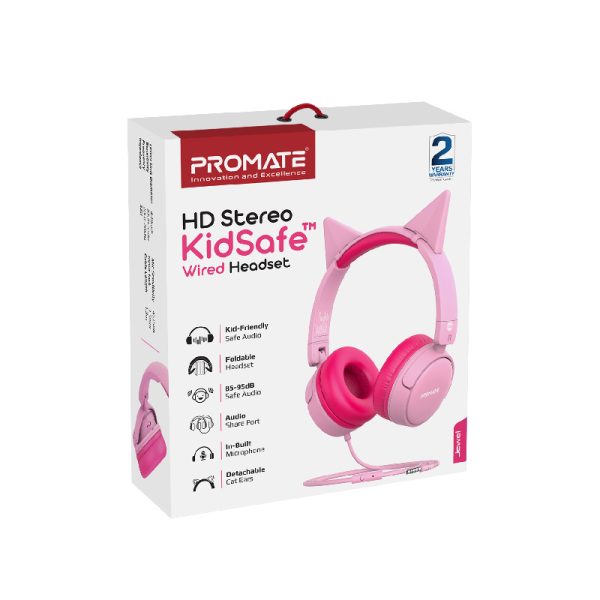 ⁦بروميت Jewel سماعة رأس سلكية للأطفال بتصميم آذان قطة، صوت KidSafe 85–95 ديسيبل، ميكروفون مدمج، وقابلة للطي والمشاركة⁩ - الصورة ⁦10⁩