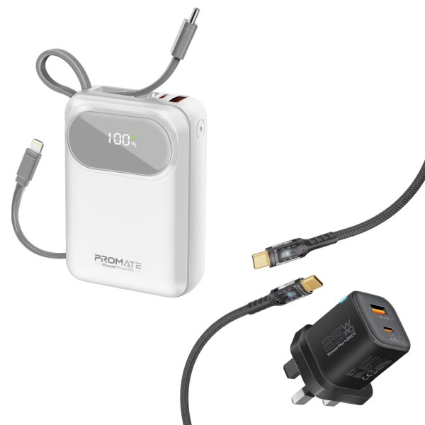 بروميت PowerPod-20 + PowerPort-25CC عرض بطارية متنقلة باور بنك بسعة 20000 ميلي أمبير مع شاحن جداري بقوة 25 واط