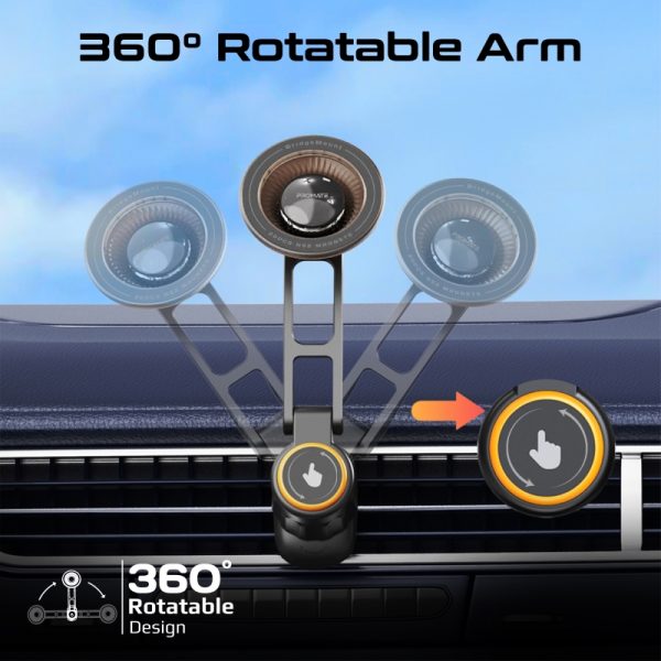 ⁦بروميت BridgeMount حامل جوال MagSafe بزاوية دوران 360°، مضاد للانزلاق، يُركب على فتحة المكيف ويشمل حلقة معدنية للتثبيت الآمن⁩ - الصورة ⁦3⁩