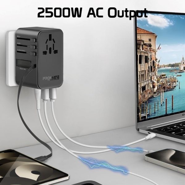 ⁦بروميت TripMate-GaN70R محول سفر عالمي بتقنية GaN بقوة 70 واط، مزود بكابل USB-C قابل للسحب لسهولة الشحن أثناء التنقل في أي مكان⁩ - الصورة ⁦4⁩