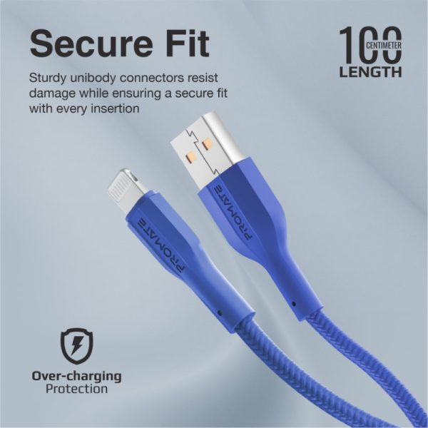 ⁦بروميت XCord-Ai كابل USB-A إلى لايتنينغ بقوة 10 واط، سرعة 480Mbps، سيليكون مضاد للتشابك، بطول 100 سم وتحمل 10,000 انحناءة⁩ - الصورة ⁦4⁩