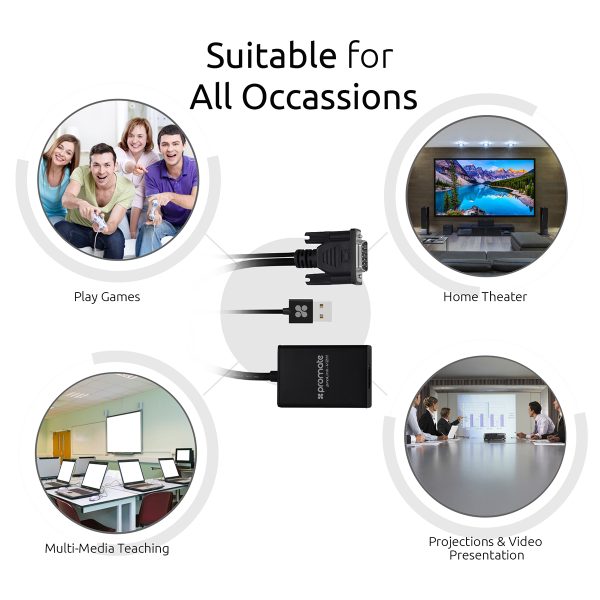 ⁦بروميت ProLink-V2H محول VGA إلى HDMI بدقة 1080p مع كابل USB مدمج للصوت والطاقة⁩ - الصورة ⁦7⁩