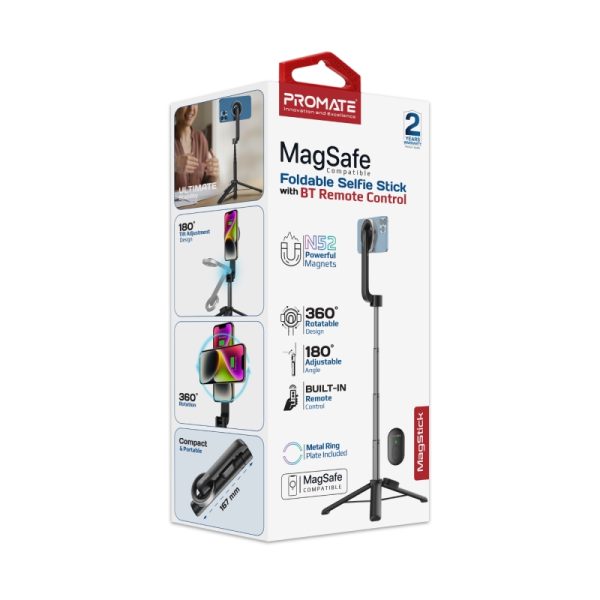 ⁦بروميت MagStick عصا سيلفي قابلة للطي متوافقة مع ماج سيف ارتفاع 70 سم وجهاز تحكم وحامل ثلاثي⁩ - الصورة ⁦2⁩