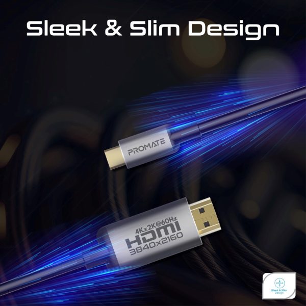 ⁦بروميت HDLink-60H كابل USB-C إلى HDMI بدقة 4K@60Hz، بطول 1.8 متر، بموصلات مضادة للتآكل لتجربة عرض فائقة الوضوح⁩ - الصورة ⁦6⁩