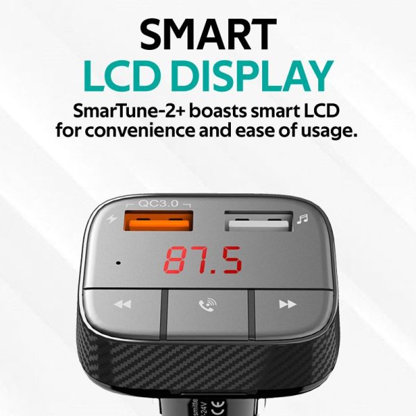 ⁦بروميت SmarTune-2+ محول FM بلوتوث للسيارة مع QC 3.0، مكالمات بدون يدين، AUX، TF، USB 1A، وشاشة LED⁩ - الصورة ⁦3⁩