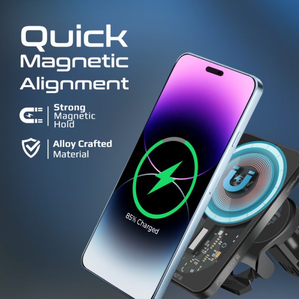 ⁦بروميت LucidMount-15 شاحن لاسلكي للسيارة بقوة 15 واط، قابل للتثبيت على فتحة المكيف أو الزجاج بحامل مرن⁩ - الصورة ⁦5⁩