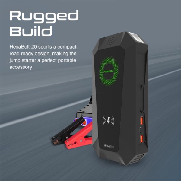 ⁦بروميت HexaBolt-20 مشترك سيارة ببطارية 19200mAh، قوة 1500A، شاحن لاسلكي، مطرقة طوارئ، ضوء LED، ومشابك ذكية للتشغيل الآمن⁩ - الصورة ⁦8⁩