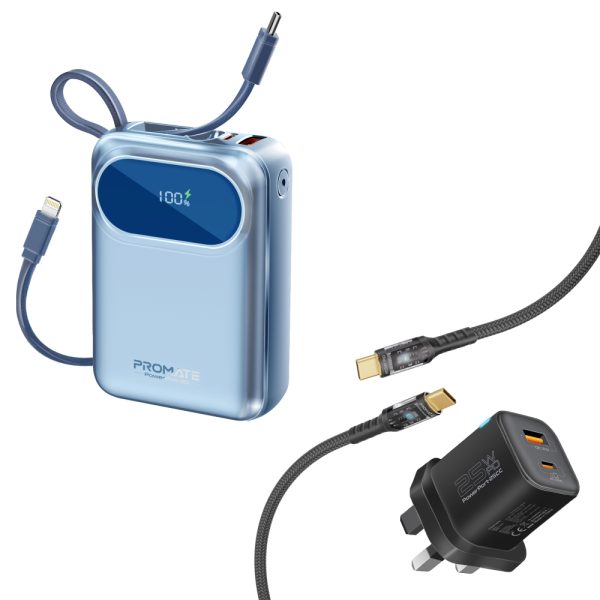 ⁦بروميت PowerPod-20 + PowerPort-25CC عرض بطارية متنقلة باور بنك بسعة 20000 ميلي أمبير مع شاحن جداري بقوة 25 واط⁩ - الصورة ⁦2⁩