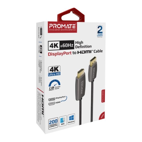 ⁦بروميت ProLink-DP200 كابل DisplayPort بدقة 4K@60Hz، لبث فيديو وألعاب بوضوح، بطول 2 متر⁩ - الصورة ⁦2⁩