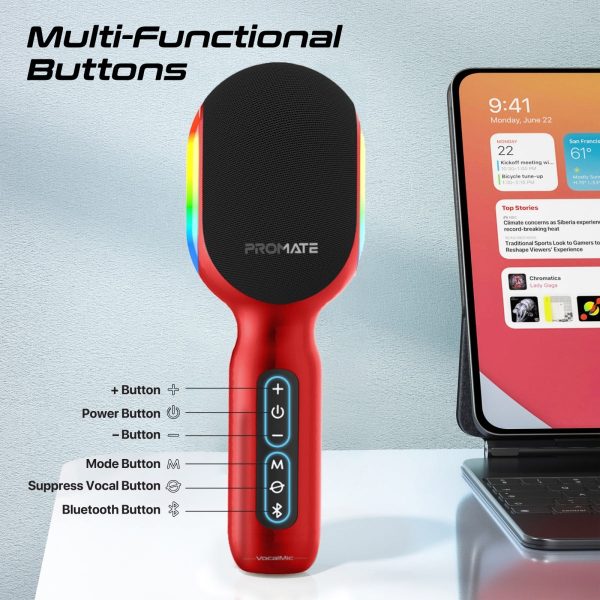 ⁦بروميت VocalMic ميكروفون بلوتوث كاريوكي مزود بمكبر صوت قوي وأضواء LED⁩ - الصورة ⁦14⁩