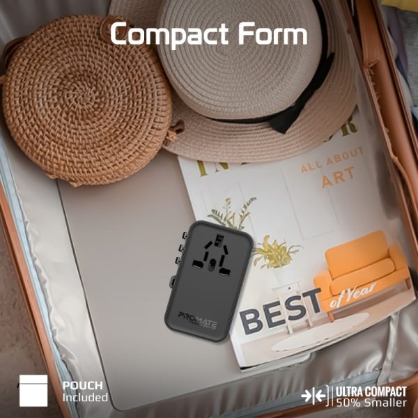 ⁦بروميت TripMate-GaN70R محول سفر عالمي بتقنية GaN بقوة 70 واط، مزود بكابل USB-C قابل للسحب لسهولة الشحن أثناء التنقل في أي مكان⁩ - الصورة ⁦9⁩