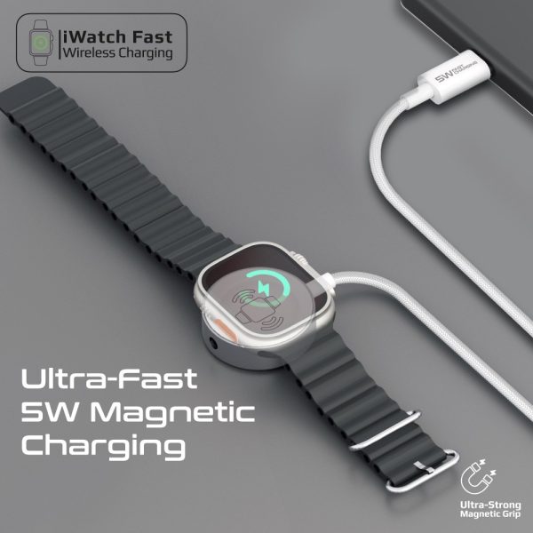 ⁦بروميت WatchLink-C كابل شحن USB-C إلى ساعة أبل، بقوة 5 واط، بطول 1.2 متر، مضفر ومتين لشحن سريع وآمن⁩ - الصورة ⁦2⁩