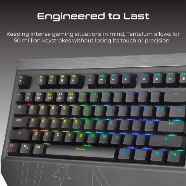 ⁦بروميت Tantalum لوحة مفاتيح سلكية كاملة الحجم بـ 104 مفتاح، RGB قابل للتخصيص، ومسند راحة يد مريح⁩ - الصورة ⁦3⁩