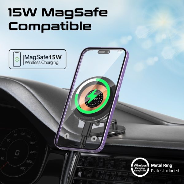 ⁦بروميت Magnus2-Qi شاحن سيارة لاسلكي MagSafe بقوة 15 واط، بتصميم مرن قابل للتعديل ثلاثي المحاور ودوران 360°⁩ - الصورة ⁦6⁩