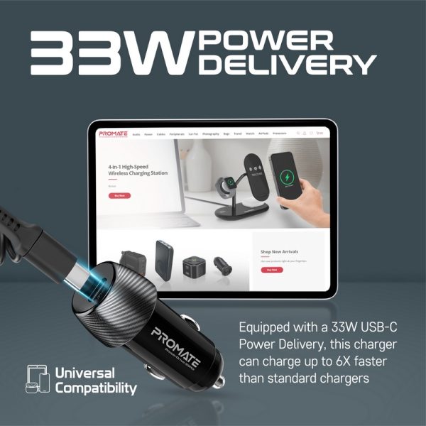 ⁦بروميت PowerDrive33-PDI شاحن سيارة 33 واط مع كابل لايتنينغ، يدعم توصيل طاقة 20 واط وQuick Charge 3.0 للأجهزة الذكية⁩ - الصورة ⁦5⁩