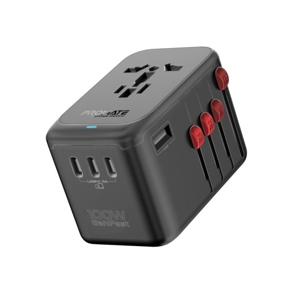 بروميت TripMate-GaN100 محول شحن عالمي بتقنية GaN بقوة 100 واط، مزود بكابل USB-C قابل للسحب لسهولة الاستخدام أثناء السفر