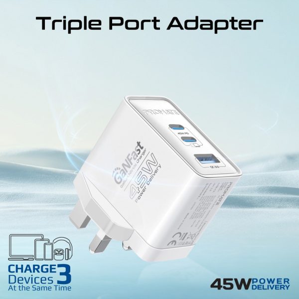 ⁦بروميت PowerPort-45 محول بمنفذي USB-C بقوة 45 واط ومنفذ USB QC بقوة 22.5 واط⁩ - الصورة ⁦10⁩