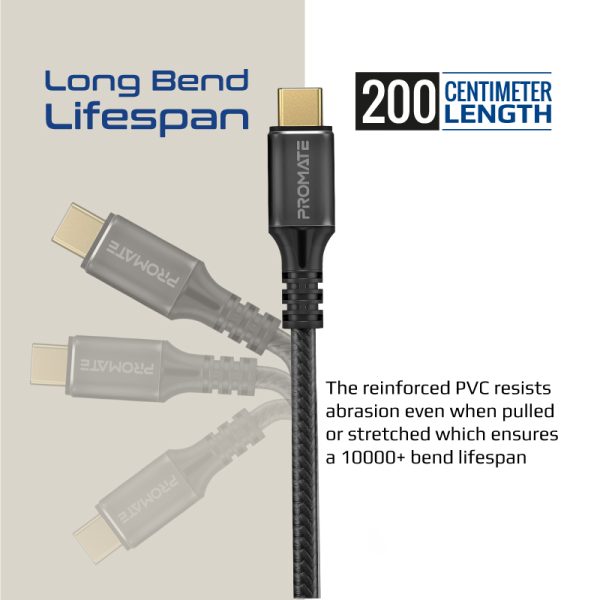 ⁦بروميت PowerBolt240-2M كابل USB-C بقوة 240 واط، نقل بيانات 40Gbps، دعم فيديو 8K@60Hz، بطول 2 متر لأداء فائق وشحن فائق السرعة⁩ - الصورة ⁦4⁩