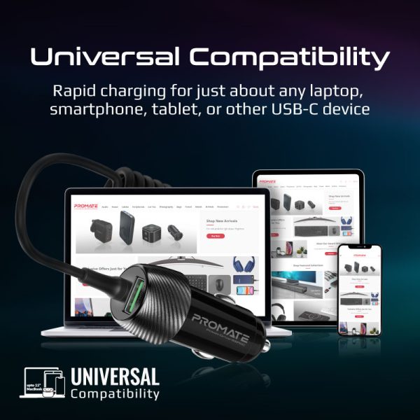 ⁦بروميت PowerDrive-33PDC شاحن سيارة 33 واط بمنفذ USB-C PD، كابل USB-C مدمج، ومنفذ USB بتقنية QC 3.0 لشحن سريع وفعال أثناء القيادة⁩ - الصورة ⁦6⁩