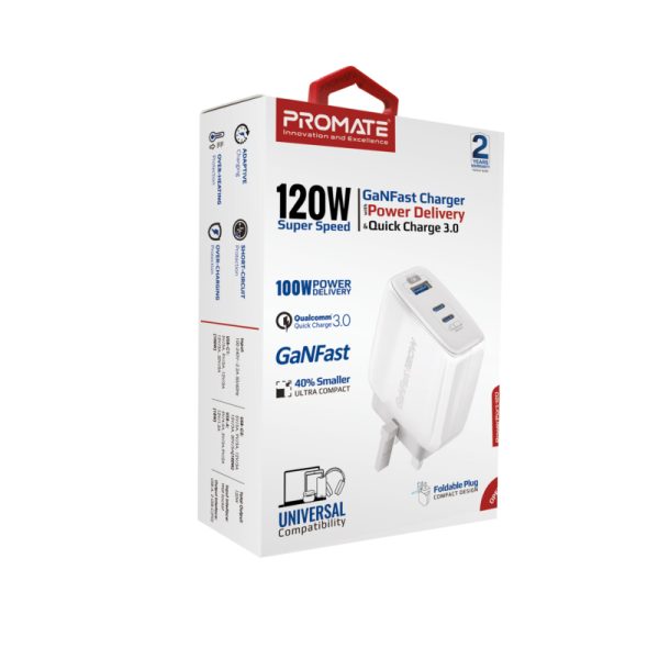 ⁦بروميت PowerPort-120 شاحن جداري 120 واط، بمنفذي USB-C ومنفذ QC 3.0، شحن ذكي مع حماية من الدوائر القصيرة⁩ - الصورة ⁦8⁩
