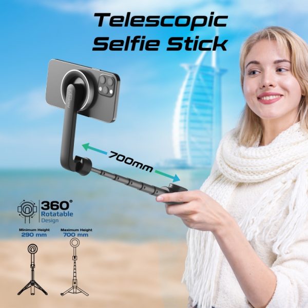 ⁦بروميت MagStick عصا سيلفي قابلة للطي متوافقة مع ماج سيف ارتفاع 70 سم وجهاز تحكم وحامل ثلاثي⁩ - الصورة ⁦4⁩