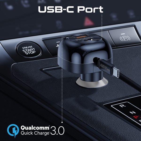 ⁦بروميت PowerDrive-RC65 شاحن سيارة 62 واط بمنفذ USB-C وكابل قابل للسحب 45 واط بطول 80 سم، تصميم مدمج وصغير الحجم⁩ - الصورة ⁦4⁩