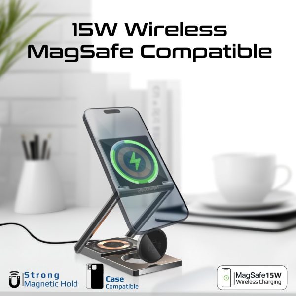 ⁦بروميت LucidFold-Trio محطة شحن شفافة 3 في 1، متوافقة مع MagSafe، بقدرة 15 واط للهاتف، 3 واط لساعة أبل، و5 واط للأجهزة اللاسلكية، تصميم فائق النحافة وقابل للطي⁩ - الصورة ⁦5⁩