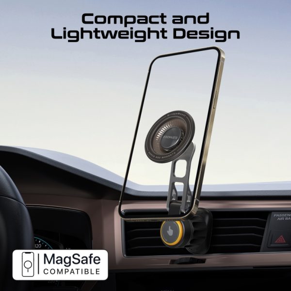 ⁦بروميت BridgeMount حامل جوال MagSafe بزاوية دوران 360°، مضاد للانزلاق، يُركب على فتحة المكيف ويشمل حلقة معدنية للتثبيت الآمن⁩ - الصورة ⁦5⁩